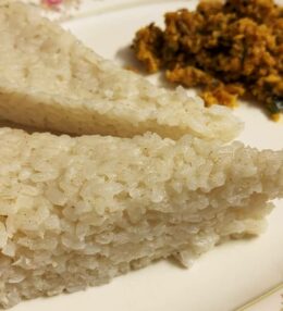 Coconut Milk Rice (Paal Soru) and Maasi Sambal