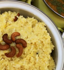 Ven Pongal with Sambar and Coconut Chutney